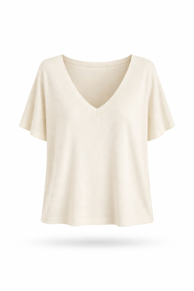 Retrobird تي شيرت برقبة على شكل حرف V حياكة مضلعة منسدل للسيدات إكرو