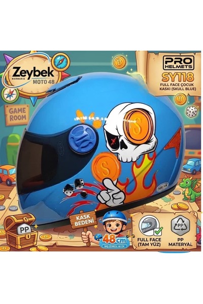 Free-M ZeybekMoto48 Çocuk Kaskı Pro Helmets SY118 Full Face Çocuk Kaskı (48cm)