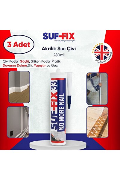 SUF FİX CONSTRUCTİON CHEMİCALS Suf-Fix 33 Akrilik Sıvı Çivi 280ml 3 Adet - Av...