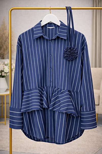 ensade Design Brooch Belt Detail Striped Shirt