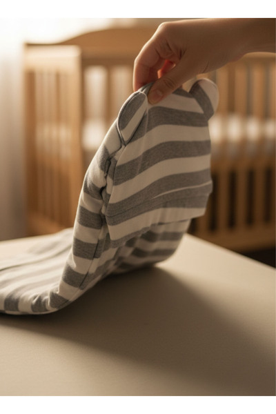 Generic Soft Cotton Newborn Swaddle & Hat Set – Gray/White Striped Anti-Kick ...