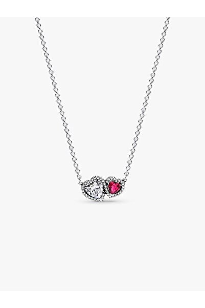 Pandora Colier cu pandantiv cu doua Inimioare tip Halo din Cristal si Zirconi...