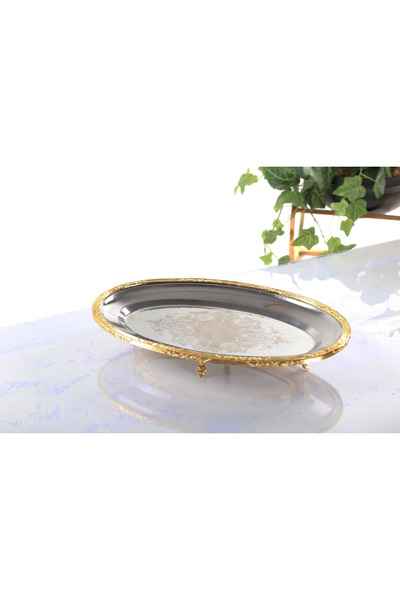 BULUTHOMEAKSESUAR Steel Engraved 35 cm Oval Presentation Plate Gold