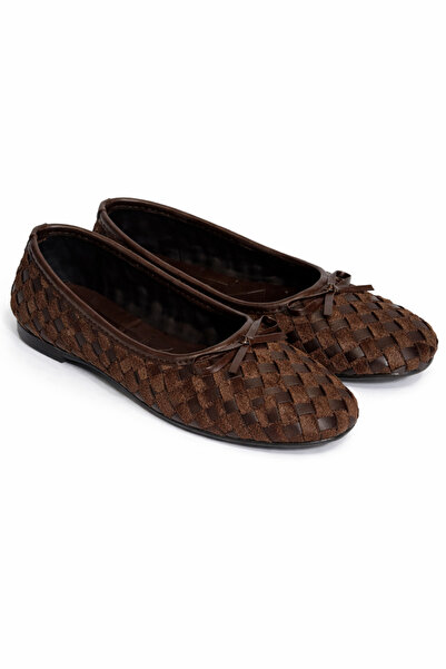 Giydim Gidiyor Шкіряні балетки ручної в'язки Lamara коричневого кольору