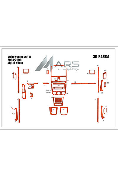 Marscockpitdesign فولكس فاجن جولف 5 كونسول توربيدو مزود بتكييف هواء رقمي 2003...