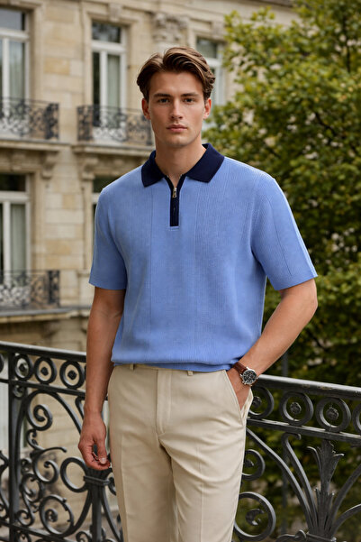 DAMGA JEANS Ανδρικό μπλουζάκι Premium Trend με μπλε γιακά πόλο