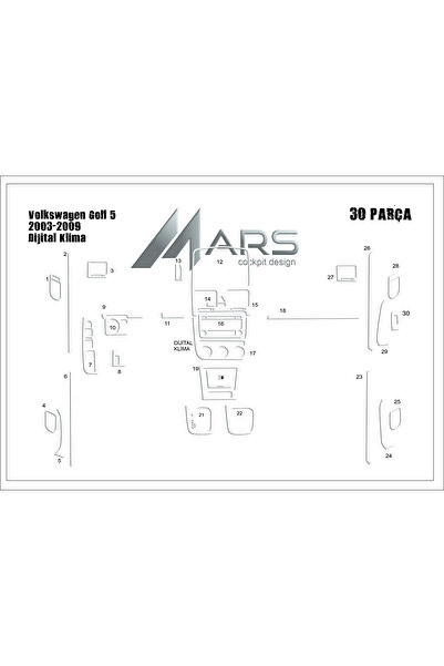 Marscockpitdesign فولكس فاجن جولف 5 كونسول توربيدو مزود بتكييف هواء رقمي 2003...