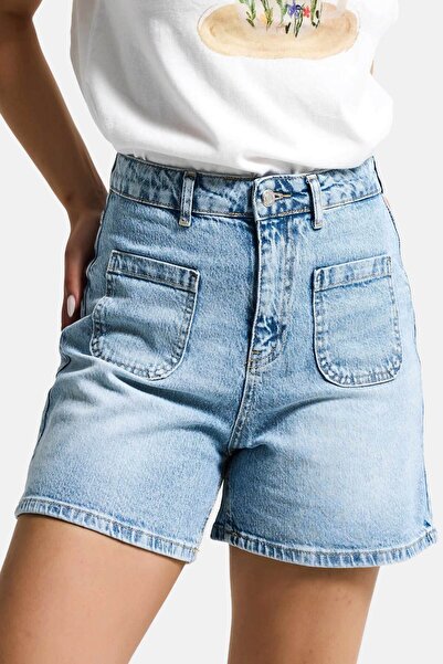 it's basic Γυναικείο Snow Jeans 4s6-32 Mom Fit Μπροστινό Με τσέπες Τζιν Σορτς