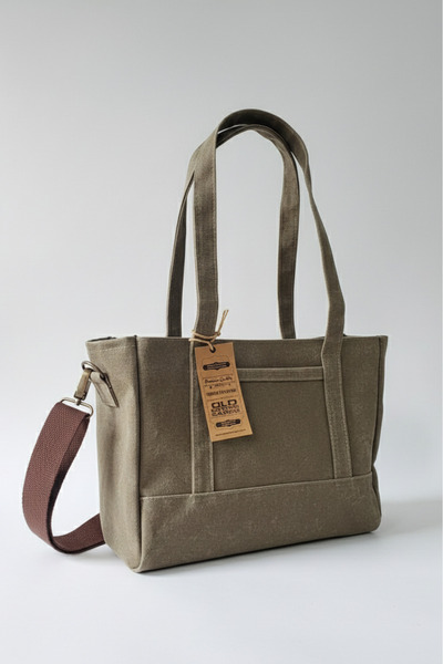 Old Cotton Mumlu Kanvas Tote Omuz Çantası ve El Çantası (ayarlanabilir ek askı)