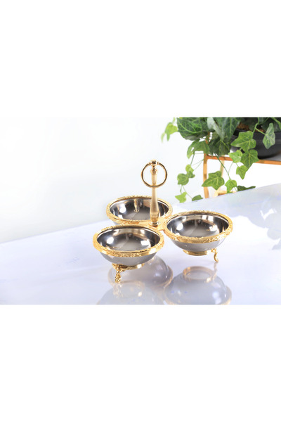 BULUTHOMEAKSESUAR Steel Engraved 3-Piece Snack Bowl Set Gold