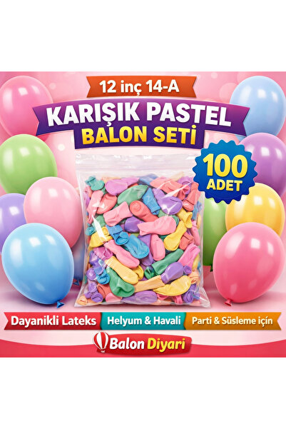 BALON DİYARI 12 inç 14-A Karışık Pastel Balon 100'lu | Parti Doğum Günü Süsle...