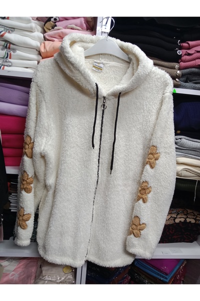 Butik Polar kolları çiçek motifli fermuarlı hırka
