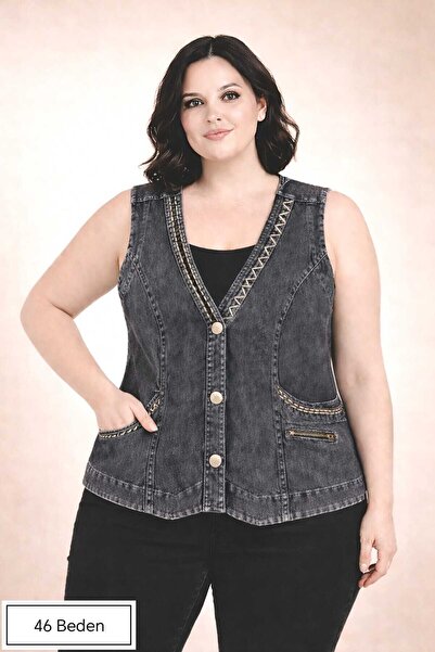 Vintage BOHEM STİL BÜYÜK BEDEN DENİM KOT YELEK
