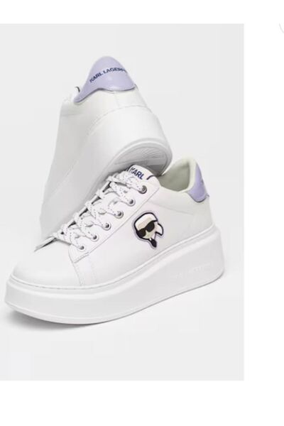 KARLLAGERFELT Δερμάτινο Αθλητικό παπούτσι με λογότυπο, Λευκό/Μωβ