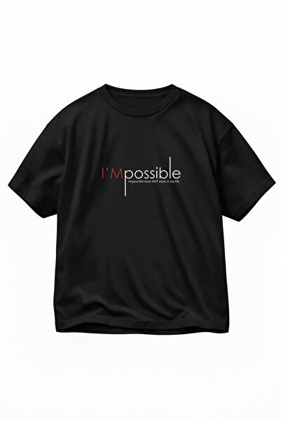 VODEXA Tricou oversize unisex IM POSSIBLE Imprimat 100% bumbac Croială confor...