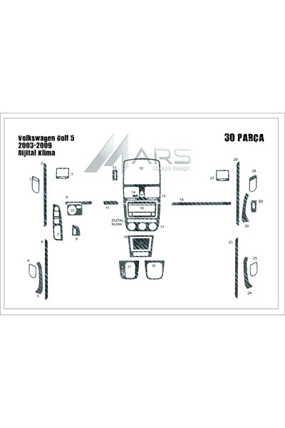 Marscockpitdesign فولكس فاجن جولف 5 كونسول توربيدو مزود بتكييف هواء رقمي 2003...