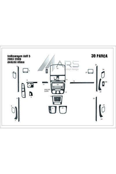 Marscockpitdesign فولكس فاجن جولف 5 كونسول توربيدو مكيف هواء تناظري 2003-2008...