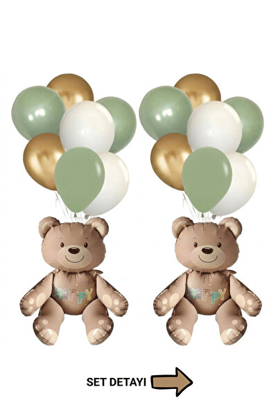 Bunloon Kahverengi Ayı Temalı Doğum Günü Balon Standlı Dekorasyon Seti 18 Parça