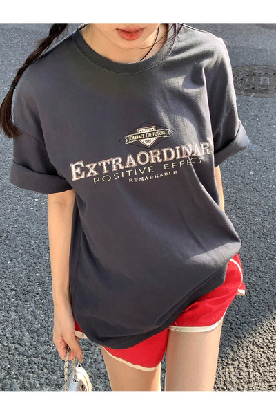 LAMASTRE Women's Smoked Extraordinar Printed Oversized T-Shirt