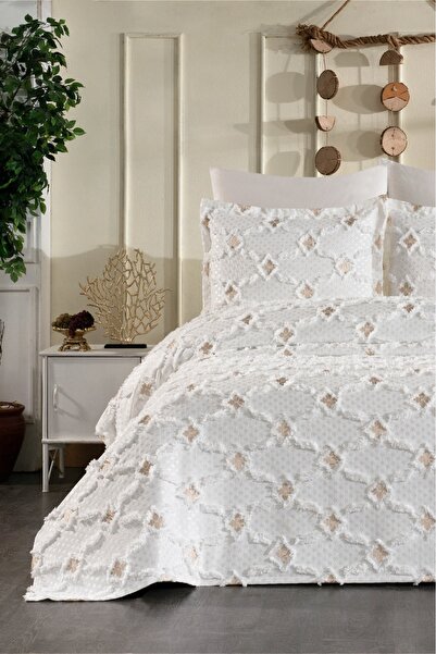 DANTEELHOME Aura 3 Piece Double Bedspread Beige