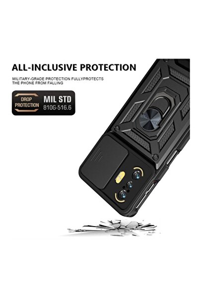 HANPORIUM Redmi K40 Gaming Uyumlu Tank Kılıf - Yüzüklü Standlı Zırhlı Outdoor Kapak - Lacivert