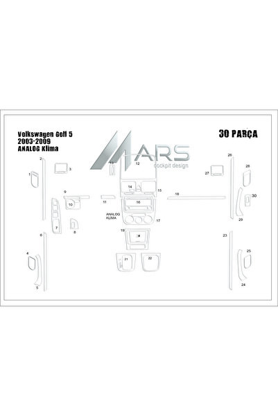 Marscockpitdesign فولكس فاجن جولف 5 كونسول توربيدو مكيف هواء تناظري 2003-2008...