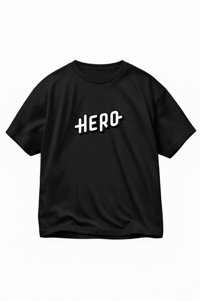 VODEXA Tricou oversize unisex cu imprimeu HERO, 100% bumbac, croială conforta...