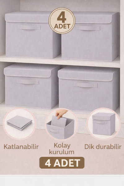 Lumtex Home Textile 4 Adet-KAPAKLI Gri Dolap İçi Çamaşır Oyuncak Düzenleyici ...