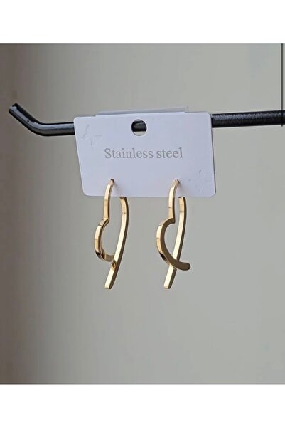 Haziran Accessory: Separately Shaped, Heart Model, Steel Gold Women's Earrings