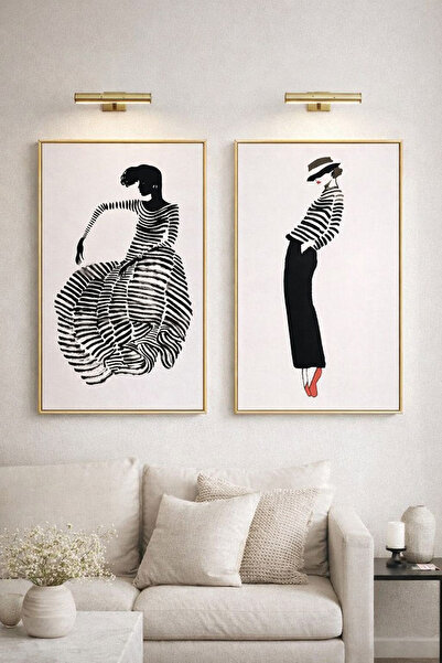 Linacci Dvostruki zlatni metalni okvir, crno-beli ženski stakleni poster, set...