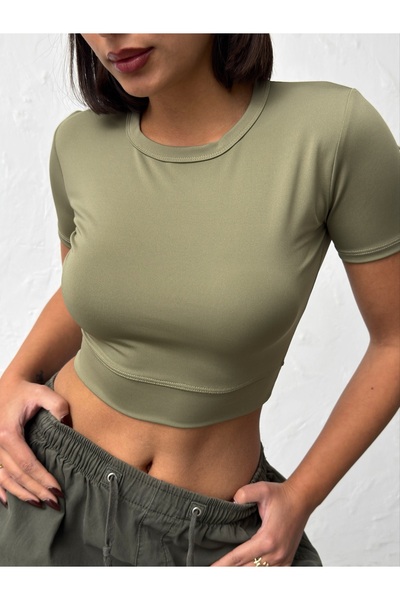 Nordmende Body cu mânecă scurtă pentru femei guler rotund crop