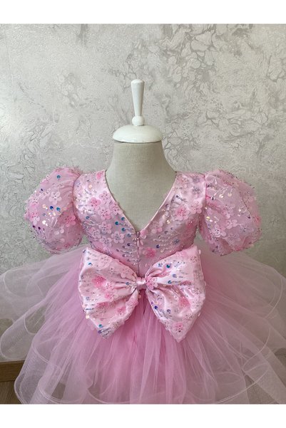Kidstore Rochie roz pentru fete cu design brodat cu flori