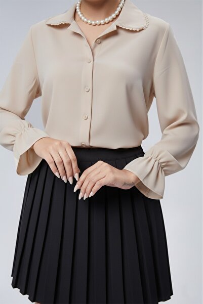 EMMAS CLOTHİNG Γυναικείο πουκάμισο με δαντέλα στα μανίκια Με σούρες Λεπτομέρε...