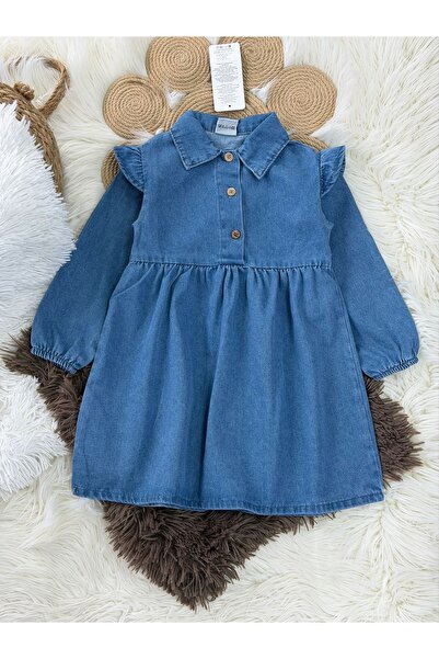 Alvadonna DEVOJČIČKA TRAPER HALJINA SA DETALJOM NABIRANJA NA RAMENIMA I KOLARMOM