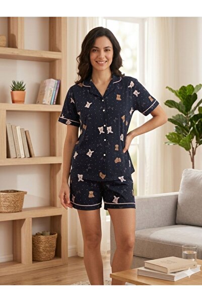 Pimody Women's Patterned Shorts Pajama Set