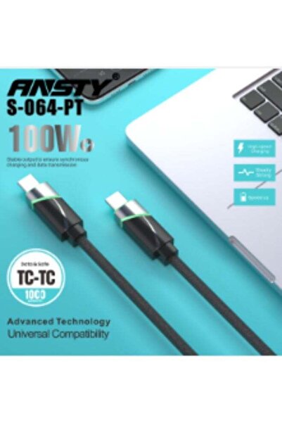 ANSTY 100W Ultra-Fast Charging USB-C to USB-C Cable with RGB LED, Premium Met...