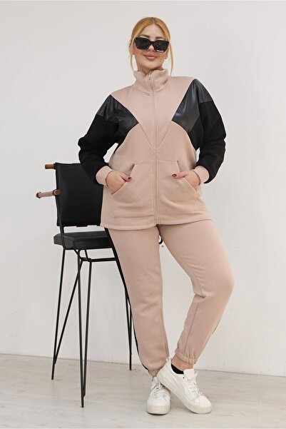 Siyezen Σετ Φόρμας Μεγάλου Μεγέθους Δερμάτινο με Λεπτομέρειες