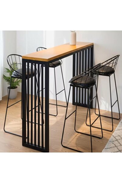 HaleVia Rustik Ahşap Yüksek Yemek Masası