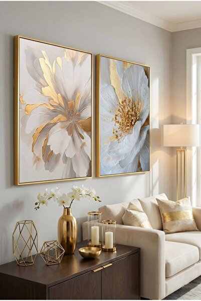 Linacci Dvostruki zlatni metalni okvir, stilski set slika na posteru sa belim...