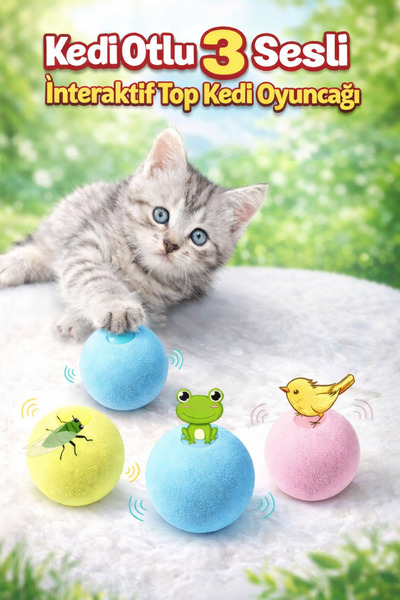 ALÇİN Kedilere Özel Kedi Otlu 3 Sesli İnteraktif Top Kedi Oyuncağı