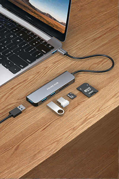 Vetech Macbook Pro Air Type-C Çoklayıcı Hub Dönüştürücü 3x USB / SD, Micro Sd Port Çevirici