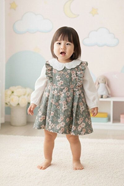 Cantoy Çiçek Desenli Jile ve Bebe Yaka Bluz Takımı