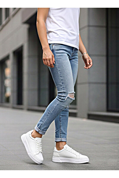Bonjey Pantofi sport casual pentru bărbați, piele albă, platformă sneakerși