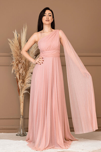 BEYBOS Βραδινό φόρεμα από ύφασμα τούλι με λεπτομέρεια πιέτες - PUDRA