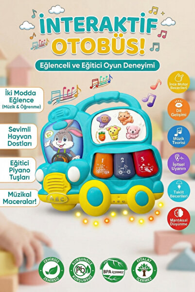 craftivio Eğitici Müzikli İnteraktif Bebek Otobüsü - Işıklı Sesli Hayvanlı Pi...