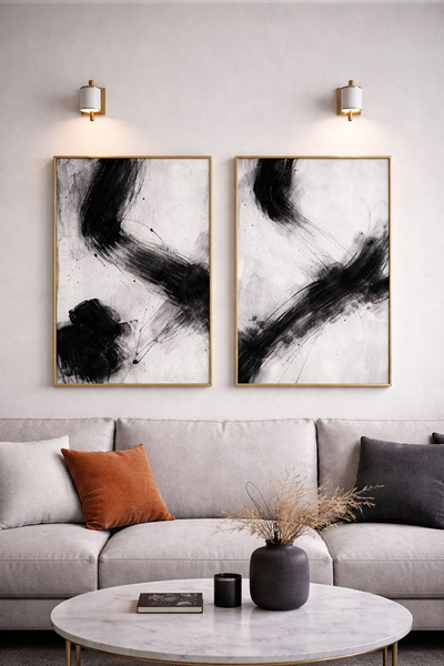 Linacci Set od 2 zlatne metalne ramove, crno-beli posteri sa pravim staklenim...