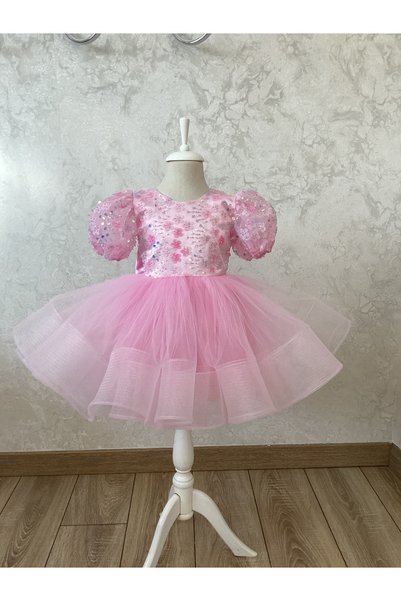 Kidstore Rochie roz pentru fete cu design brodat cu flori