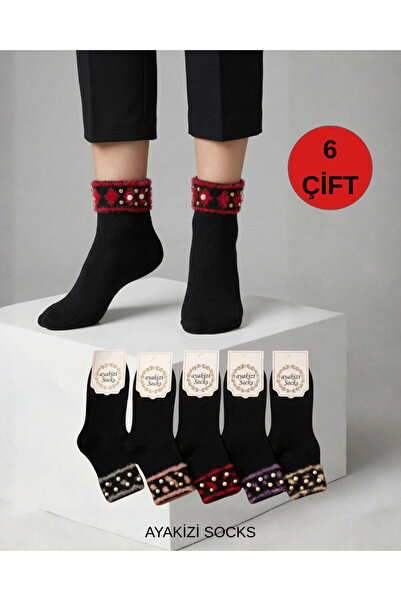ayakizi socks 6 Çift İncili Kısa Kadın Çorap