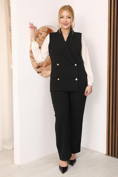 Siyezen Σετ σετ κοστούμι με γιλέκο με χρυσά κουμπιά μεγάλου μεγέθους με λεπτο...