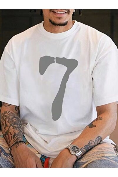 LELVANİ 7 Rakam Printed Oversized Men's T-Shirt Boyfirend